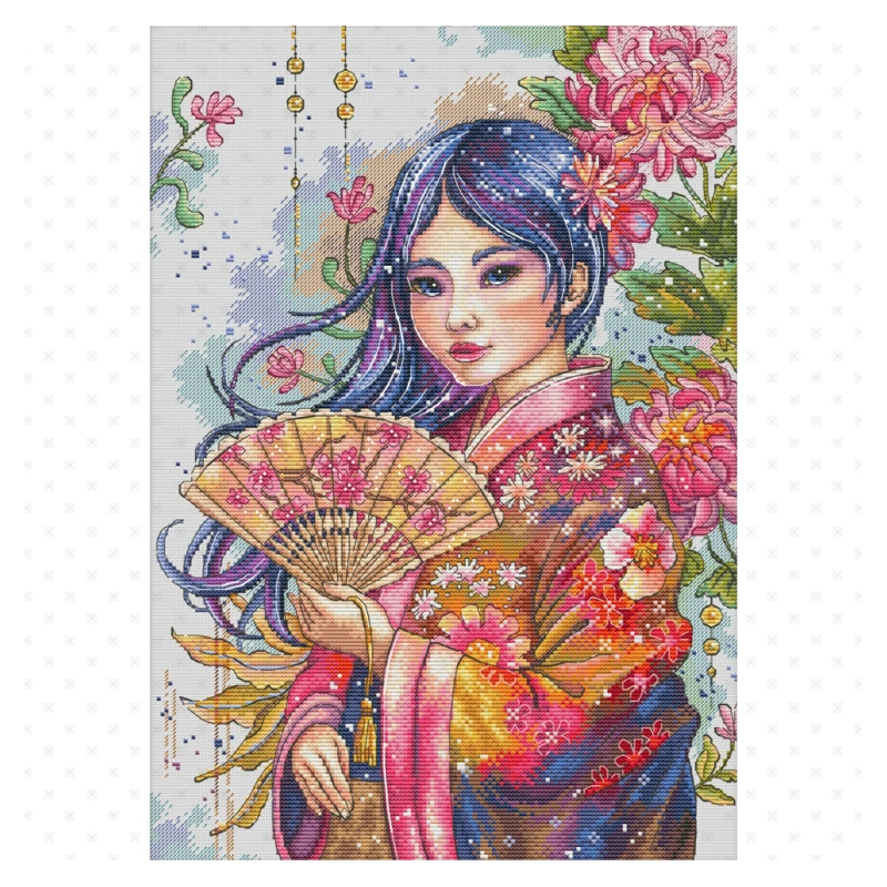 Green Terrace – Japanese Girl And Chrysanthemums